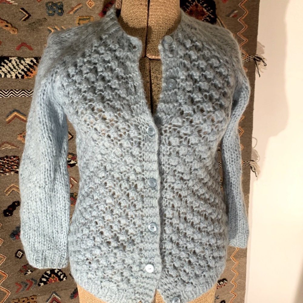 Sweet Italian Vintage Baby Blue Wool/Mohair Knit Cardigan-Great Condition